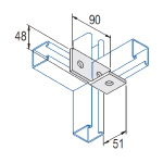 Unistrut 3 Hole L Corner Brckt R/Hand 48x90x51mm - HDG