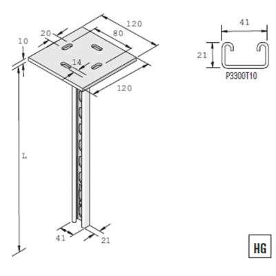 Unistrut Vertical Support 21mm Shallow Slotted 775mm - HDG