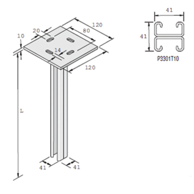 Unistrut Vertical Support B2B Shallow Slotted 525mm - HDG