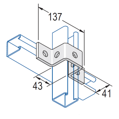 Unistrut 5 Hole 41mm Y Bracket 137x43x41mm - HDG