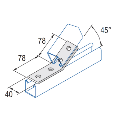 Unistrut 4 Hole 45° Obtuse Angle Bracket 40x78x78mm - HDG