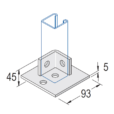 Unistrut Single Channel Base Plate 4 Hole 93x93x45mm - HDG
