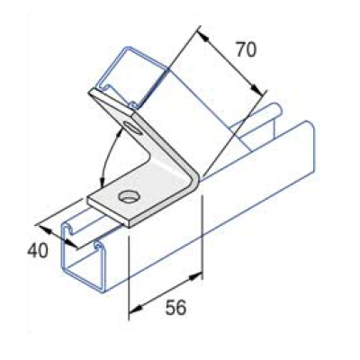 Unistrut 2 Hole 60° Acute Angle Bracket 40x56x70mm - HDG