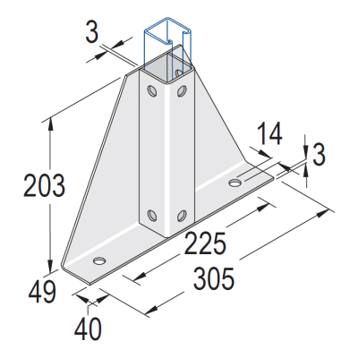 Unistrut 8 Hole Single Base Plate Gussetted 305x203mm HDG